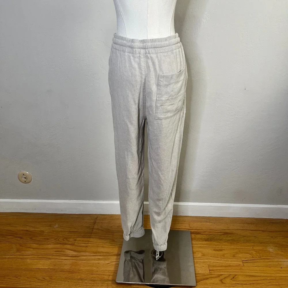 Zara Jogger Pants Linen Viscose Blend Women Small Beige Elastic Waist Drawstring